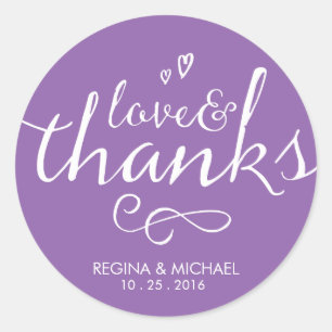 Adesivo Redondo Favor De Casamento De Script Roxo Obrigado Sticker