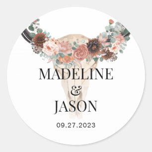 Adesivo Redondo Favor de Casamento de Vaca Floral