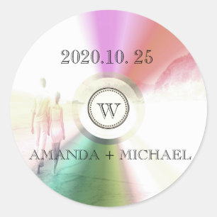 Adesivo Redondo Favor de Casamento do CD Retroativo Moderno Único 