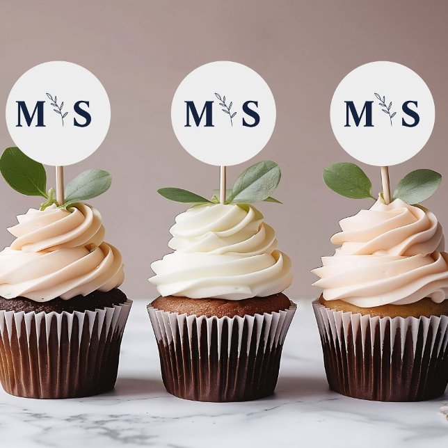 Adesivo Redondo Favor de casamento do marinho azul do Monograma (Criador carregado)