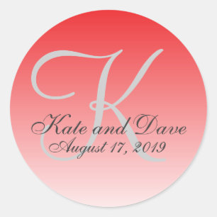Adesivo Redondo Favor de Casamento do Monograma da Crimson Vermelh