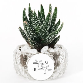 Adesivo Redondo Favor de Casamento do Monograma de Praia Minimalis