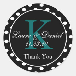 Adesivo Redondo Favor de Casamento do Monograma do Teal Branco Bra