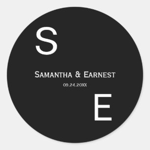 Adesivo Redondo Favor de Casamento do Monograma Moderno Negro e Br