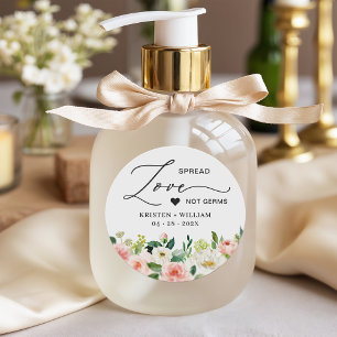Adesivo Redondo Favor de Casamento do Sanitizer com Mão Floral Az