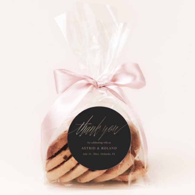 Adesivo Redondo Favor de Casamento Dourado Chic Black & Faux (Criador carregado)