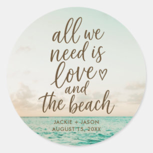Adesivo Redondo Favor de Casamento Elegante na Praia & Amor