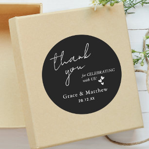 Adesivo Redondo Favor de Casamento Elegante Obrigado Preto & Branc