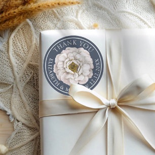 Adesivo Redondo Favor de casamento floral azul e branco Boho