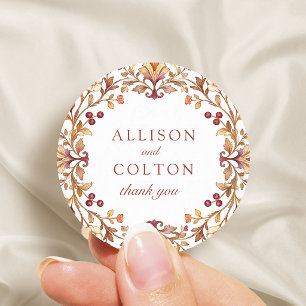 Adesivo Redondo Favor de casamento floral botânico vintage em ferr