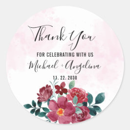 Adesivo Redondo Favor de Casamento Floral de Blush Vermelho Burgun