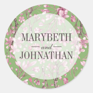 Adesivo Redondo Favor de Casamento Floral de Cereja Rosa