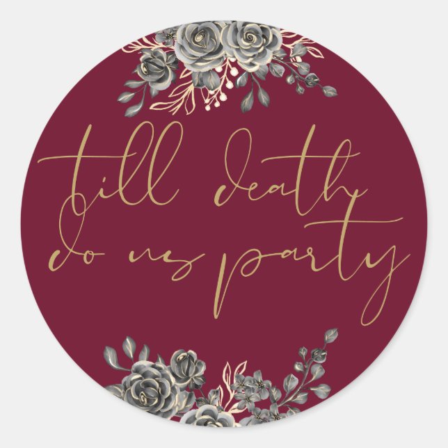 Adesivo Redondo Favor de casamento Floral Gótico em Vermelho Borgo (Frente)