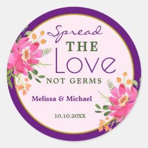 Adesivo Redondo Favor de Casamento Floral Rosa Púrpura e Ampla