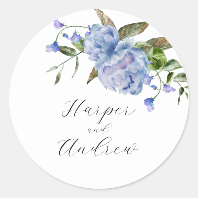 Adesivo Redondo Favor de Casamento Floral Rustic Blue (Frente)