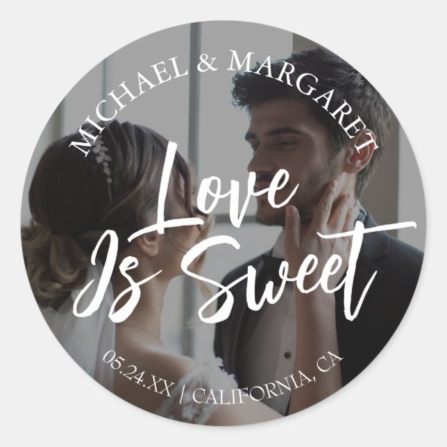 Adesivo Redondo Favor de Casamento Foto Simples Elegante Obrigado (Frente)