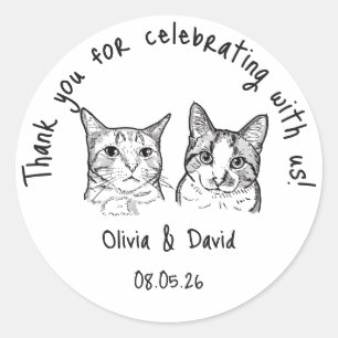 Adesivo Redondo Favor de casamento gatos fofos preto e branco