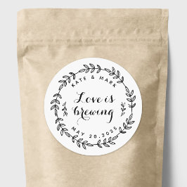 Adesivo Redondo Favor de casamento Laurel Wreath Love is Brewing