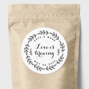 Adesivo Redondo Favor de casamento Laurel Wreath Love is Brewing
