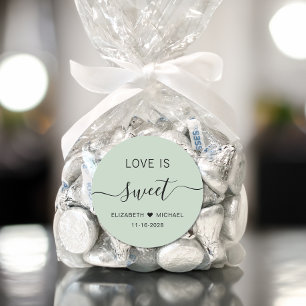 Adesivo Redondo Favor de Casamento Love Is Sweet Sage Verde