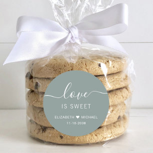 Adesivo Redondo Favor de Casamento Love Is Sweet Sage Verde