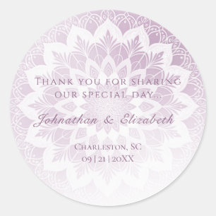 Adesivo Redondo Favor de Casamento Mandala com Renda Rosa