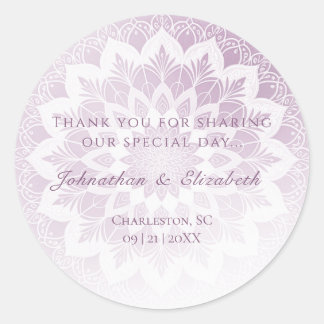Adesivo Redondo Favor de Casamento Mandala com Renda Rosa