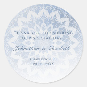 Adesivo Redondo Favor de Casamento Mandala de Renda Azul