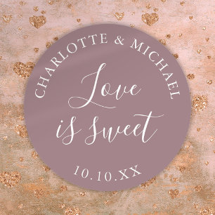 Adesivo Redondo Favor de casamento Mauve Love Is Sweet