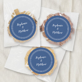 Adesivo Redondo Favor de Casamento Minimalista Azul e Branco para 