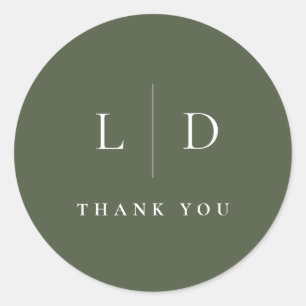 Adesivo Redondo Favor de casamento monograma minimalista verde oli