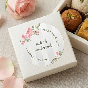 Adesivo Redondo Favor de Casamento Nikah Mubarak   Tom de Rosa com