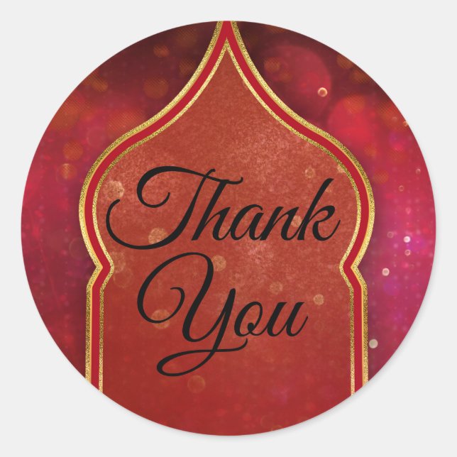 Adesivo Redondo Favor de Casamento Noites Árabes Marroquinas Doura (Frente)