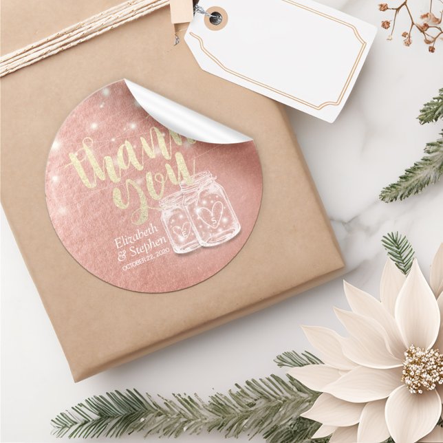 Adesivo Redondo Favor De Casamento Obrigado Casal Mason Jar Rosa D (Criador carregado)