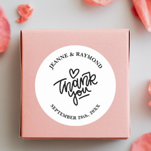 Adesivo Redondo Favor de casamento Obrigado personalizado Branco e