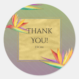 Adesivo Redondo Favor de casamento Ouro, Roxo e Verde Bird of Para