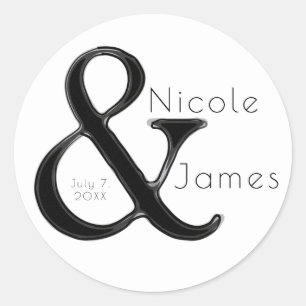 Adesivo Redondo Favor de casamento personalizado Black & White Amp