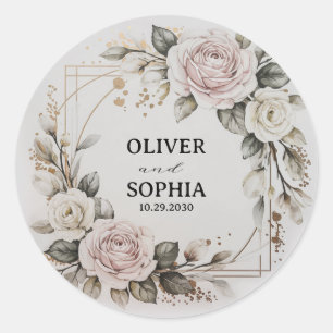 Adesivo Redondo Favor de Casamento Personalizado Coroa Floral Dour