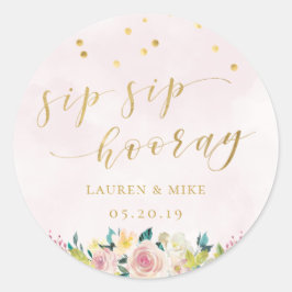 Adesivo Redondo Favor de Casamento Pink Floral Sip Sip Hooray