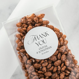 Adesivo Redondo Favor de Casamento Preto e Branco Obrigado