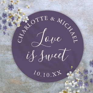 Adesivo Redondo Favor de casamento Purple Love Is Sweet 