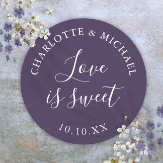Adesivo Redondo Favor de casamento Purple Love Is Sweet