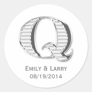 Adesivo Redondo Favor de casamento Q com cromo branco impresso