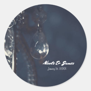 Adesivo Redondo Favor de casamento romântico elegante cristal azul
