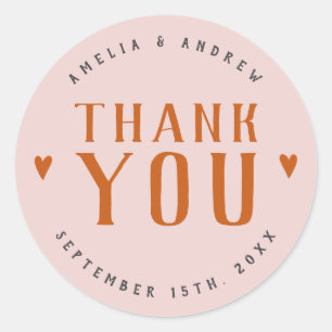 Adesivo Redondo Favor de Casamento Rosa Cor-de-Coral Simples Negri