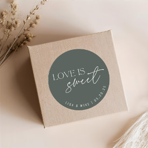 Adesivo Redondo Favor de casamento Sage Love is Sweet