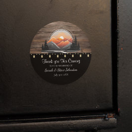 Adesivo Redondo Favor de Casamento Sunset da Floresta Rustic Mount