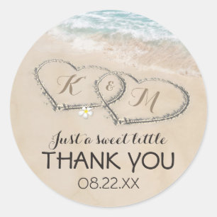 Adesivo Redondo Favor de Casamento Tropical Vintage Praia Coração
