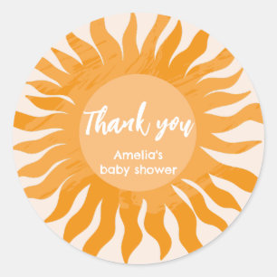 Adesivo Redondo Favor de chá de bebê Boho sunshine agradecimento
