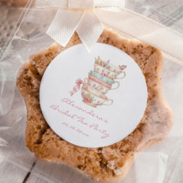 Adesivo Redondo Favor de Chá de Bebê de Noiva Estilo Tea Party